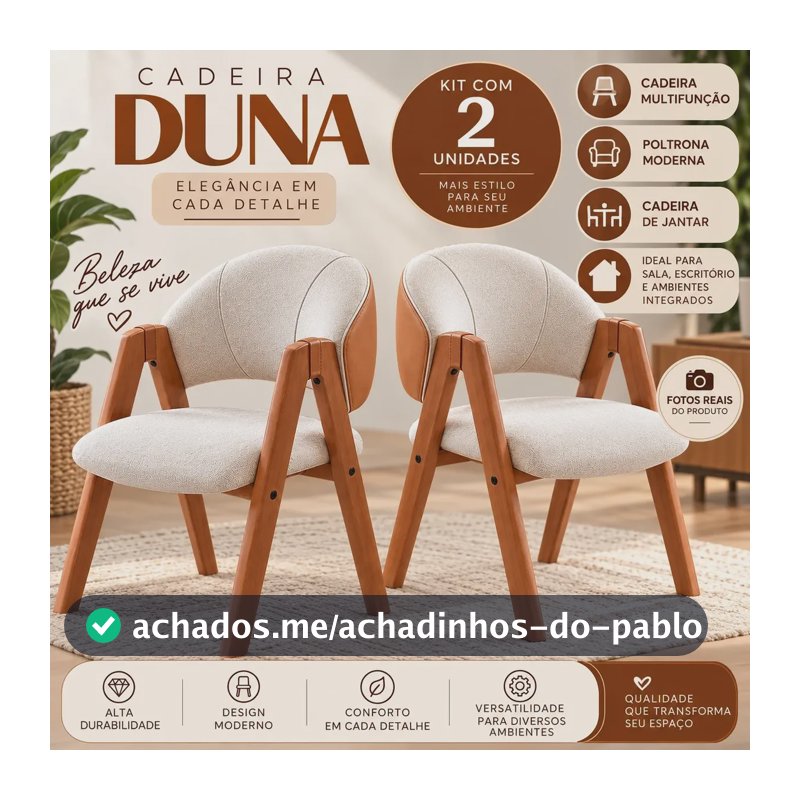 Conjunto Cadeira Super Luxo Design Moderno E Sofisticado Linho Madeira Bege