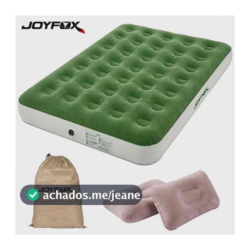 Colchão Inflável Casal Joyfox Série Forest 191x137cm Verde Musgo Kit Com 2 Travesseiros Premium Resistente Sem Bomba