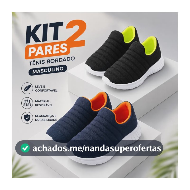 Kit 2 Pares Tênis Infantil Bordado Confortável Calce Facil Azul/laranja Preto/verde Liso 27 Br