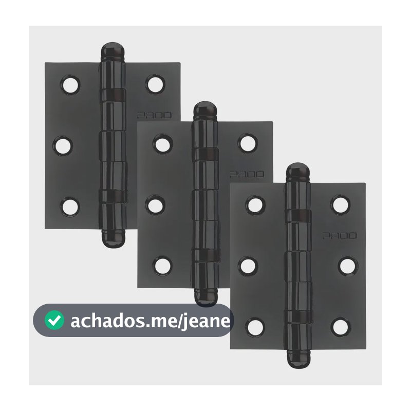 Kit 3 Dobradiças Aço 3,5x3 C/ Rolamento Preta Pado 3530 R EP
