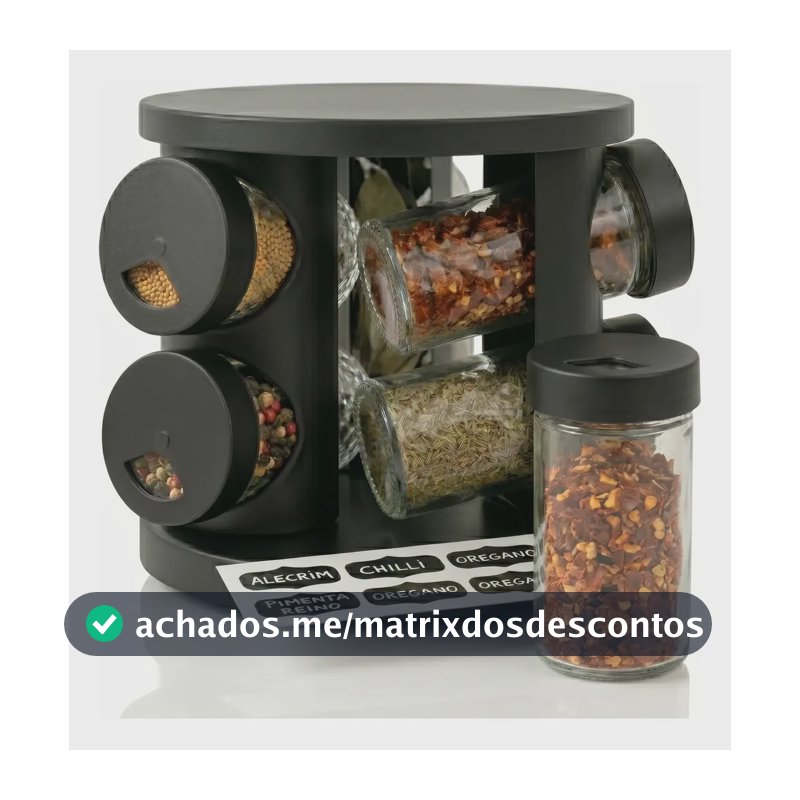 Porta Temperos E Condimentos Giratório Com 6 Potes De Vidro Preto / Liso