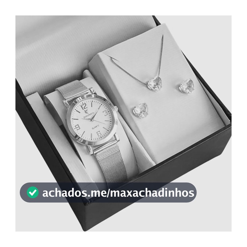 Kit Relógio Feminino Prata Prova D'água + Colar E Brincos Prateado