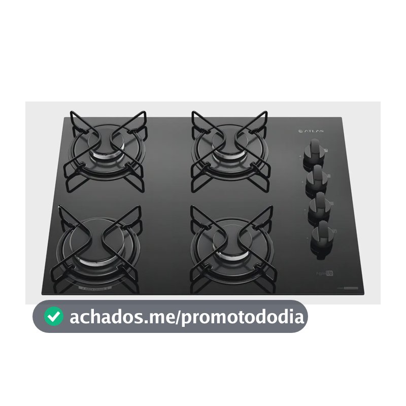 Cooktop 4 Bocas Atlas Agile Up Mesa Vidro Mega Chama Bivolt
