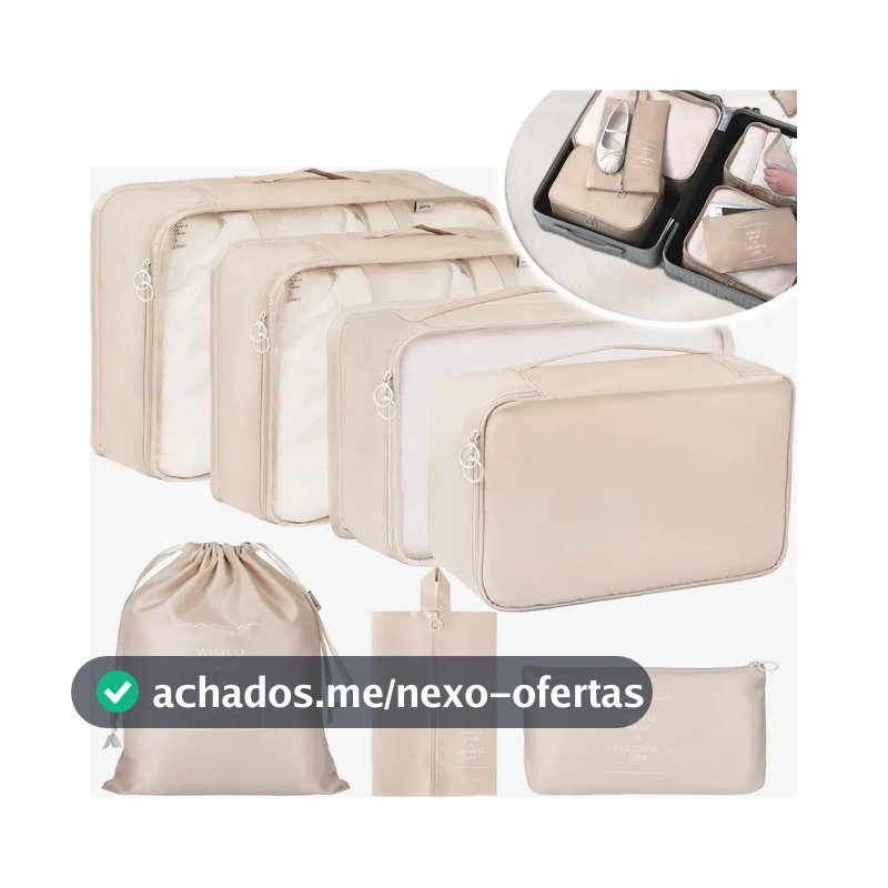 Organizador De Malas Bolsas De Viagem Kit Necessaire 7 Cor Bege Desenho Do Tecido Liso