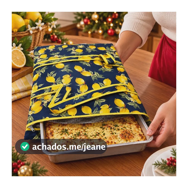 Porta Assadeira Térmica Floral Limão Azul/amarelo Limão Siciliano