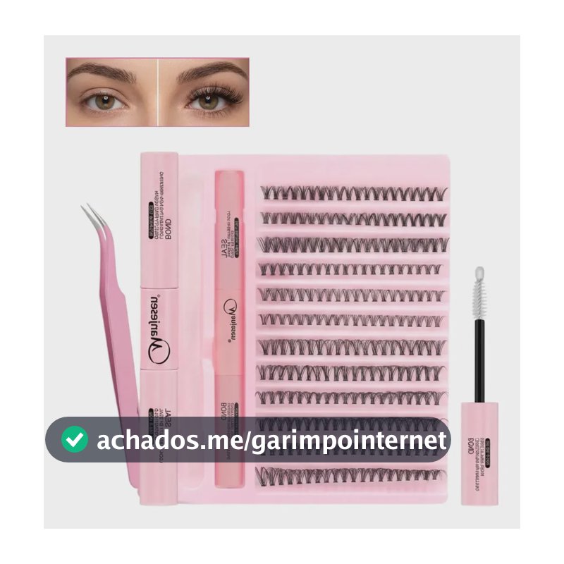 Kit Extensão de Cílios Tufos Mix 30D e 40D com Cola e Pinça para Maquiagem