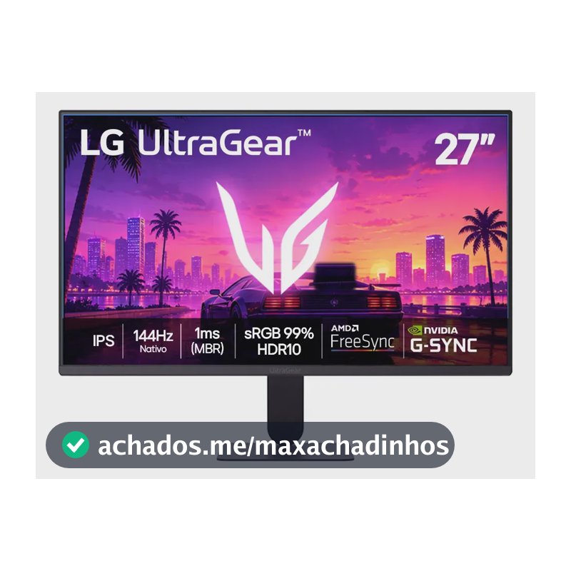 LG UltraGear Monitor Gamer 27" IPS, 144Hz Nativo, 1ms (MBR), Full HD (1920x1080), HDR10, NVIDIA G-SYNC, AMD FreeSync, Preto - 27G411B