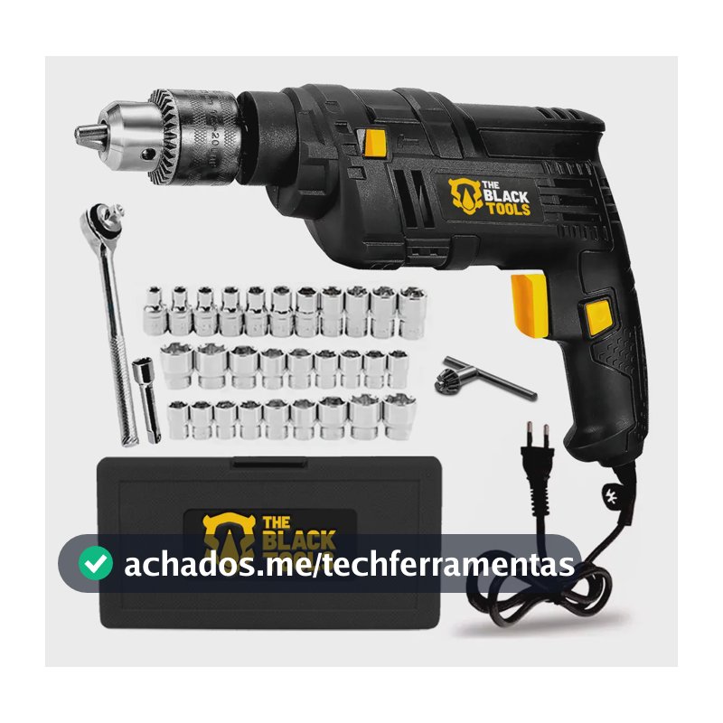 Furadeira De Impacto 3/8 Pol. 550w Com Kit Soquete 40 Peças The Black Tools