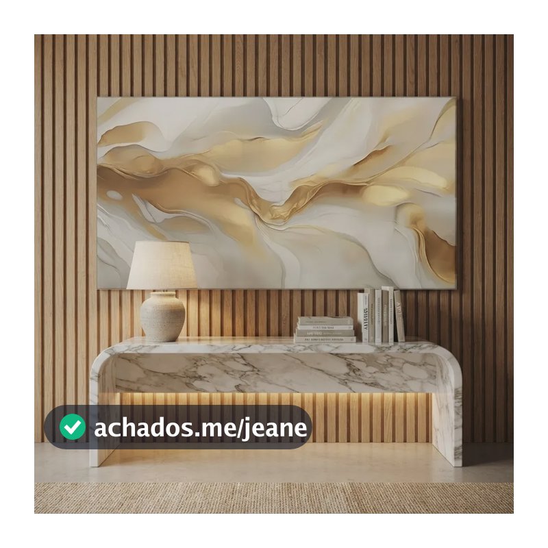 Quadro Sala Abstrato Dourado Luxo Decorativo Grande 140x70 Borda Infinita Dourado Borda Infinita