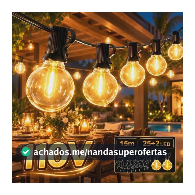 G40 Varal Luzes Festiva 15m 25 Luzes Decoração Branca Quente Branco Quente ( 110v )