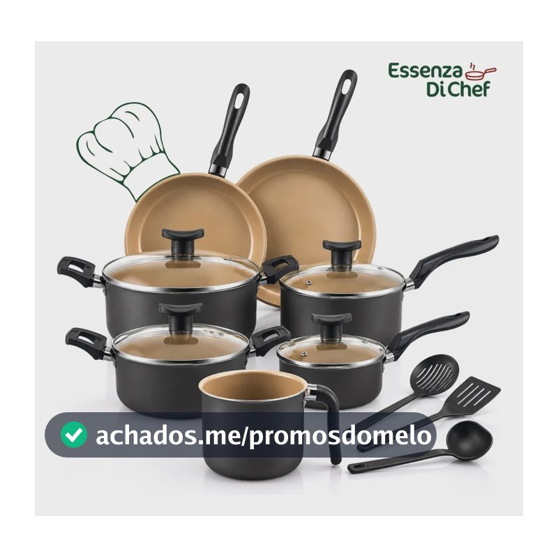 Conjunto Panelas Antiaderente 10 Peças Teflon Várias Cores Preto Com Beje