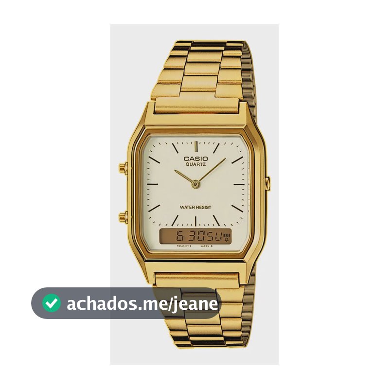 Relógio de pulso Casio AQ-230 com corria de aço inoxidável cor dourado - fondo branco/dourado