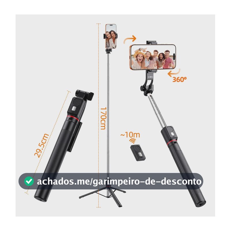 1.7M Tripe De Celular bem como Bastão De Selfie E Portátil Com Controle Remoto Destacável E Suporte Para Celular 360° Rotação, Extensível Tripé Selfie Stick, Universal Tripé De Celular Cor Preto Inova