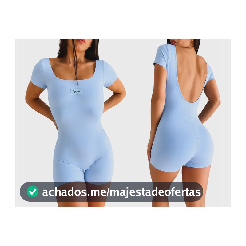Diasp Macaquinho Poliamida Fitness Manga Curta Academia Azul Cinderella Liso G