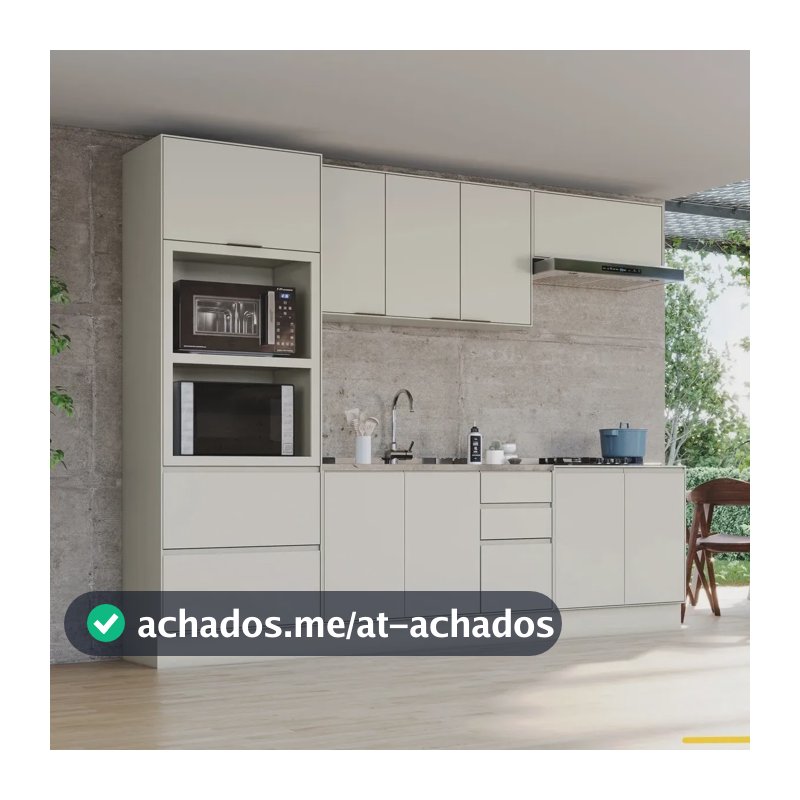 Cozinha Compacta 100% Mdf Torre Quente 2 Fornos E Balcão Areia Hp