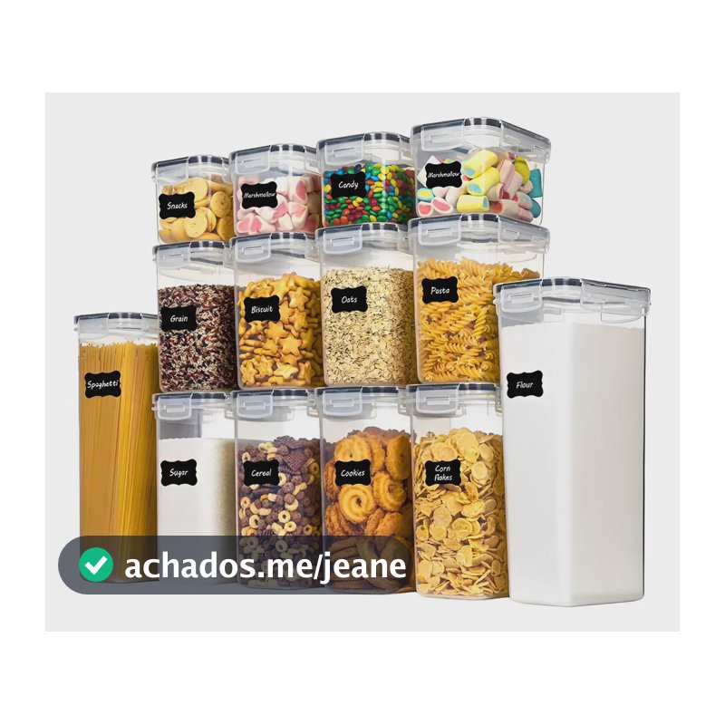 Jogo 14 Potes Herméticos Organizador Mantimentos Cozinha Transparente Empilhável Com Trava De Vedação Total Armazenamento Prático Para Armário E Despensa
