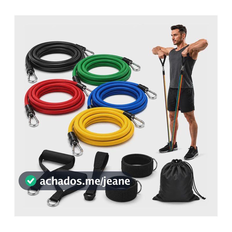 Kit Elástico Resistência 11 Peças Musculação Academia Casa Preto