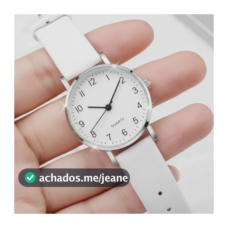 Relógio Feminino Geneva Quartz Pulseira Couro Prata Branco Preto