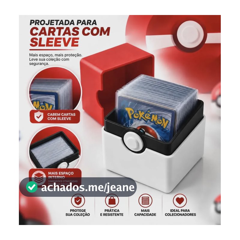 Deck Box Porta Cards Com Sleeves Pokemon Caixa Tcg Pokebola Branco
