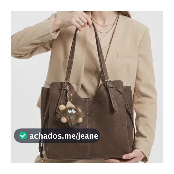 Bolsa Feminina Grande Ombro Couro Sintético Charmosa Luxo Marrom-escuro Lisa