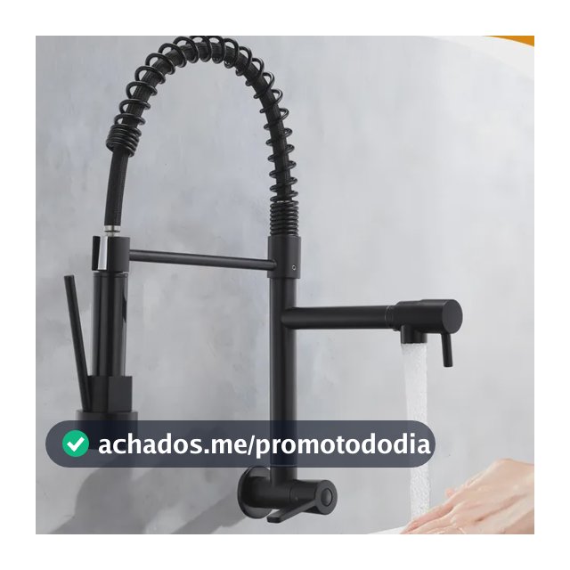 Torneira Gourmet Cozinha Mola Grande Flexível Luxo 360° Preto Parede