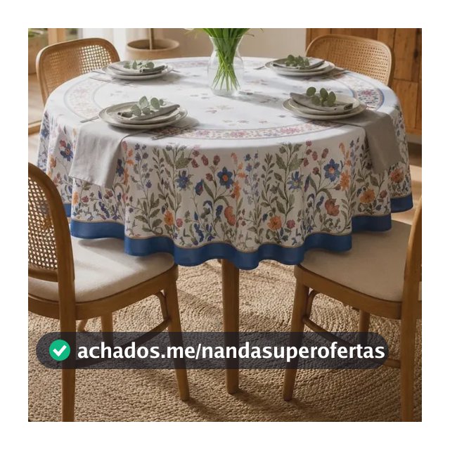 Toalha De Mesa Redonda 4 Lugares Oxford Estampa Digital Floral Azul