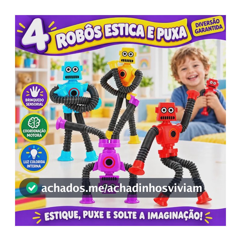 Kit 4 Robô Estica E Puxa Com Ventosa Sensorial Pop It Anti Stres Coordenação Motora Educativo Interativo Presente dia Das Criança Natal Infantil Diversão Colorido Brinquedo Louis Riel Acustico