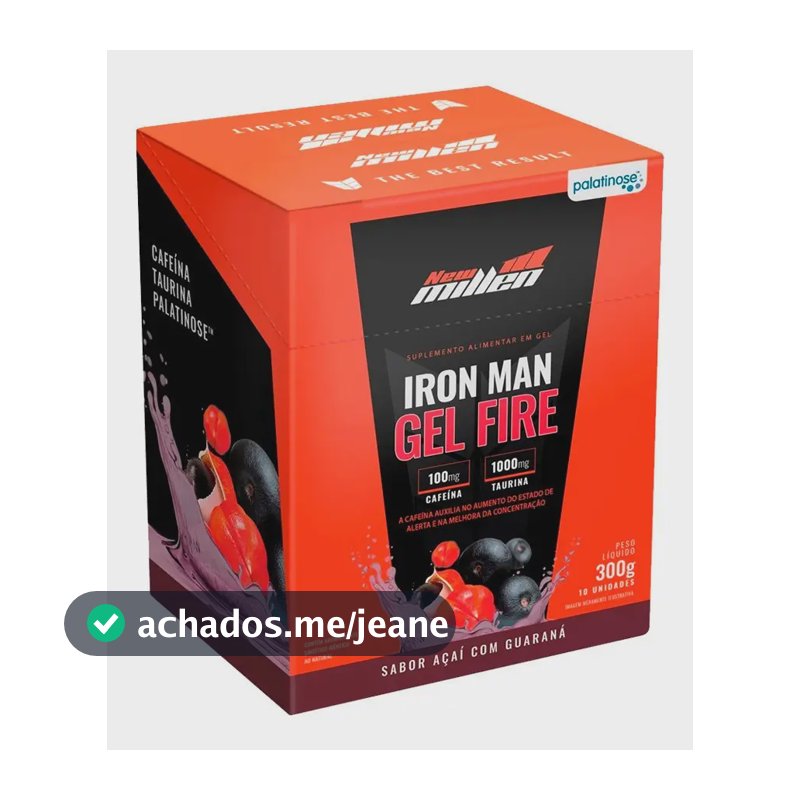 Iron Man Gel Fire c/ Cafeina 10 Sachês Açaí c/ Guaraná New MIllen
