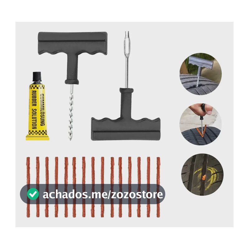 Kit Reparo Pneu Remendo Profissional Carro Moto +20 Macarrão