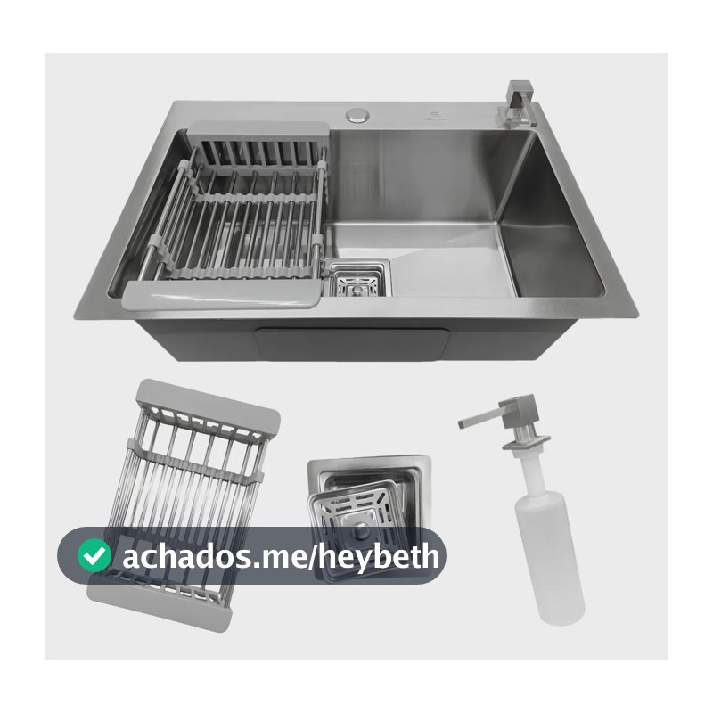 Cuba Pia Cozinha Gourmet Quadrada Aço Inox 304 Escovada 60x40cm com Acessórios Stillus Home