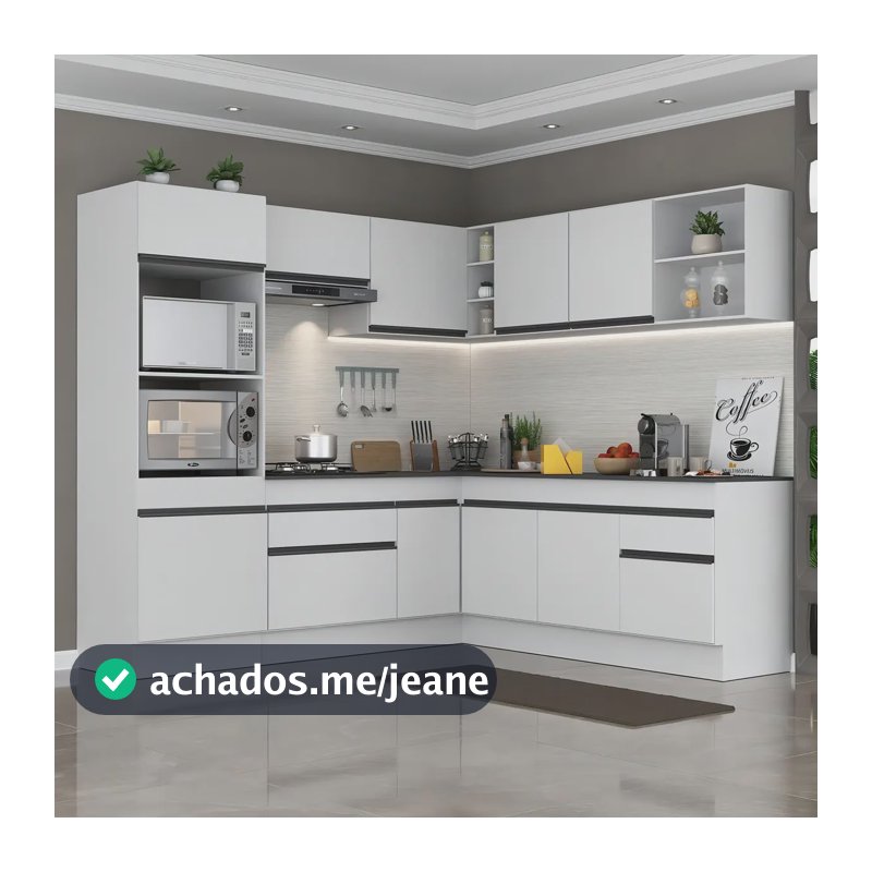 Armário Cozinha Completa De Canto Veneza Multimóveis V2080 Cor Branco/Preto