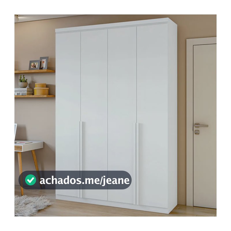 Guarda-Roupa Solteiro Branco 4 Portas MDF Lopas Alonzo