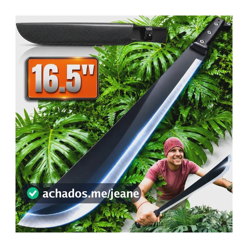 Facão Colosso Primordial Lâmina Curva 16.54 Pol em Aço Inox com Cabo Ergonômico Full Tang e Bainha de Nylon Reforçado para Mata Roça Acampamento Corte de Madeira Abrir Coco Caça Multiuso 55cm 4mm 564g