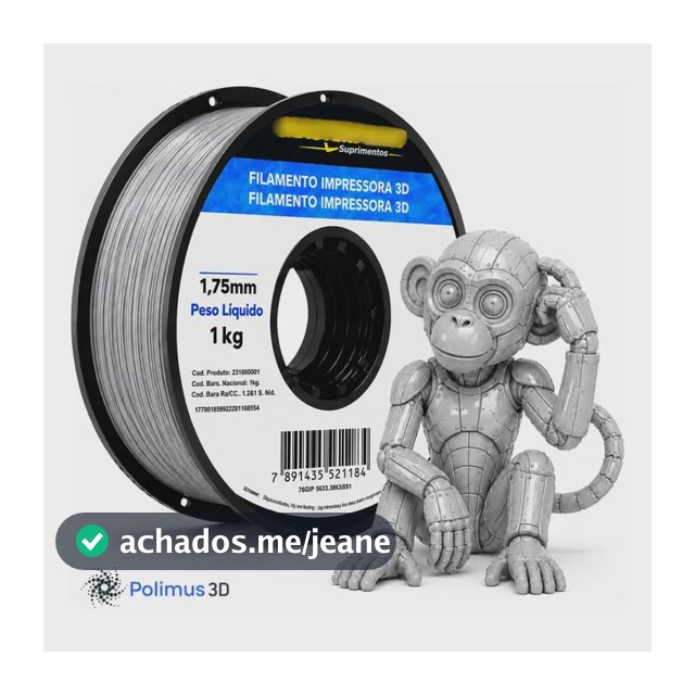 Filamento De Impressão 3D PETG Cor Cinza 1kg Masterprint Brilho Premium Para Imprimir Peças 3D Impressora 3D Modelagem Miniaturas Enfeites e Projetos By Polimus 3D