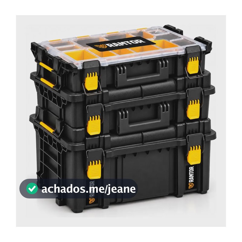Caixa De Ferramentas Empilhável Com Organizador Kit 3 Peças Amarelo/preto