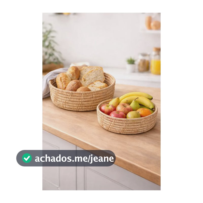 Kit Cestos Decorativo Mesa Posta Café Da Manhã Pão Ovo Fruta Palha Natural Fruteira Boho Organiza E Decora 2 Cestos Premium