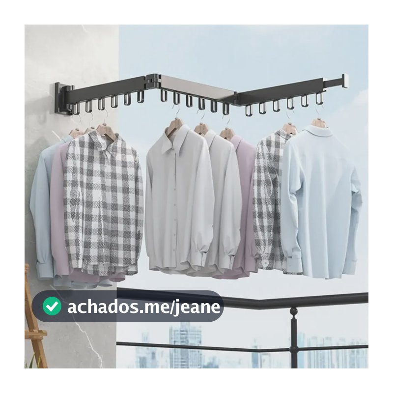 Cabide De Roupas Dobrável Secagem Montagem Em Parede Preto