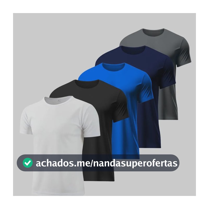 Kit 5 Camisetas Básicas Masculina Dry Fit Lisa Tradicional Cor-1 Gg