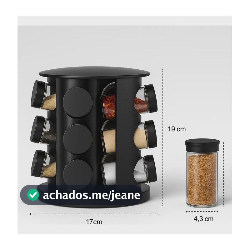 Porta-Temperos Brinox Giratório de Vidro com 9 Potes, Preto