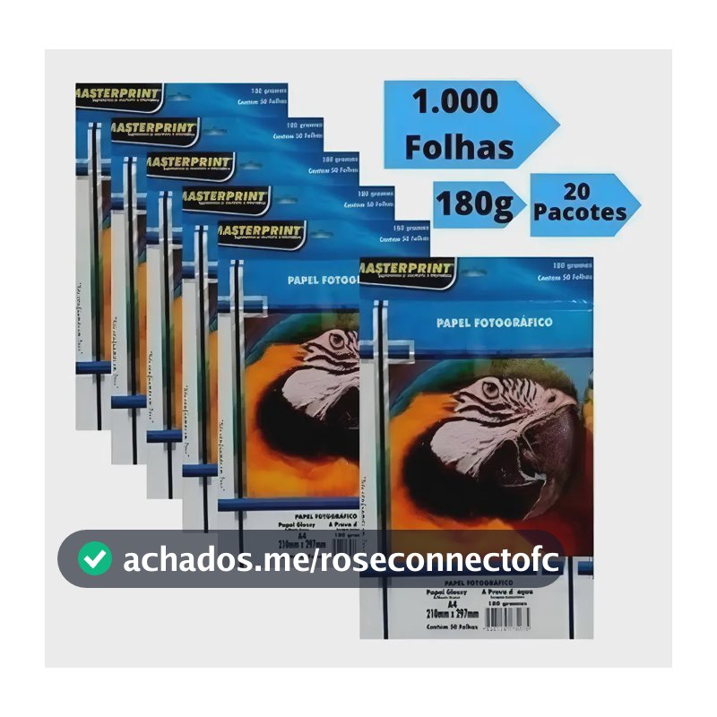 1.000 Folhas Papel Fotográfico A4 Glossy 180g Masterprint Cor Branco