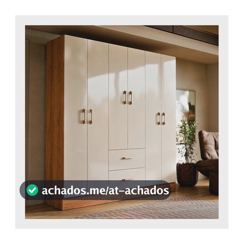 Cômoda Roupeiro Jamaica 6 Portas E 2 Gavetas Para Quarto Grande Guarda Roupas Casal Solteiro Cor Cinamomo Off