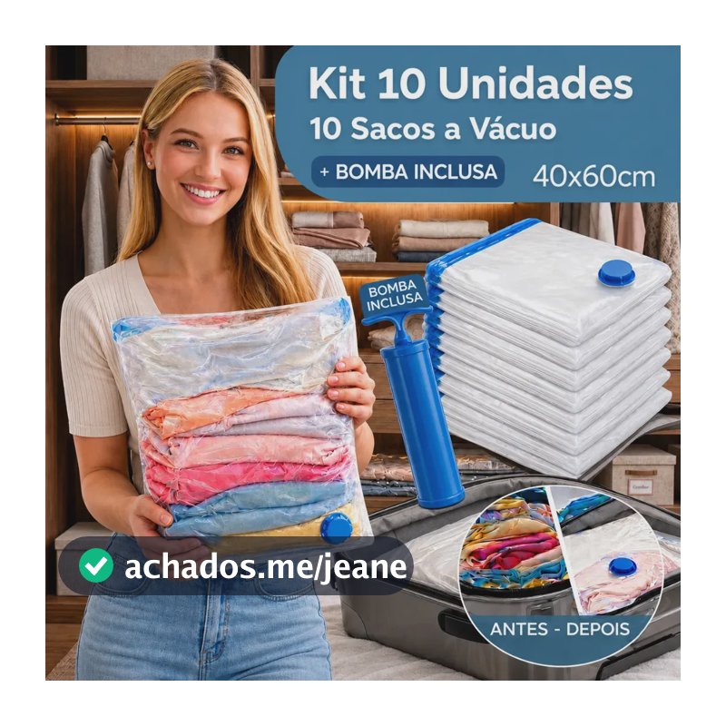 Kit 10 Sacos A Vácuo 40cmx60cm Kit Com Bomba Organizador De Roupas Viagem Casa Mala Otimização De Espaço