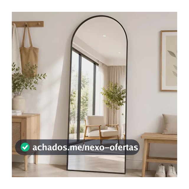 Espelho De Chão Corpo Inteiro Arco 16560cm Com Suporte U Preto