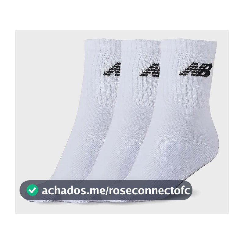 Meia New Balance Cano Longo Kit 3 Pares Unissex Original Branco 39-43