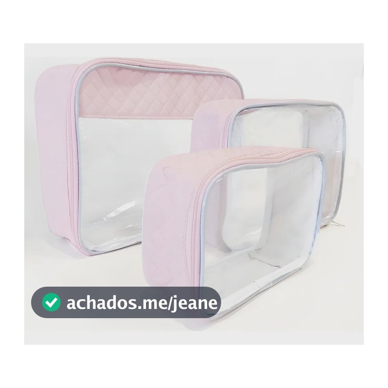 Organizador Para Mala Bebe 3 Peças Transparente Bordada Rosa Rosa