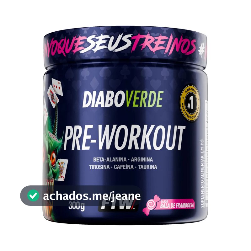 Pré Treino Pre Workout DIABO VERDE Pote 300g Sabor Bala De Framboesa Ftw