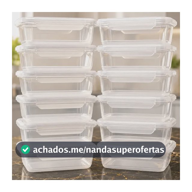 Kit 12 Potes 800ml Tampa Trava Bpa Free Microondas Freezer Transparente