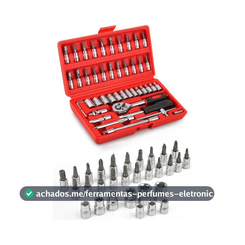 Jogo De Ferramentas Kit Multiuso Soquete 1/4 46 Peças Profissional Com Maleta Completa Aço Cromado Chaves Bits Catraca Reversível Extensões Junta Universal Portátil Reforçado Doméstico Automotivo