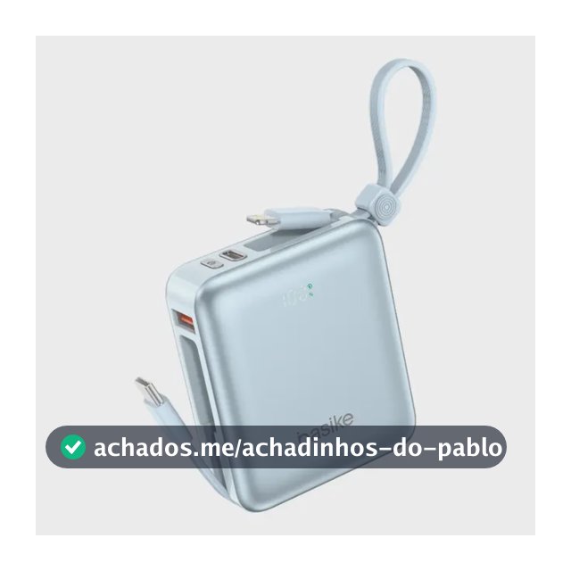 Power Bank Basike 10.000mAh Turbo com Cabo Embutido para iPhone e Samsung