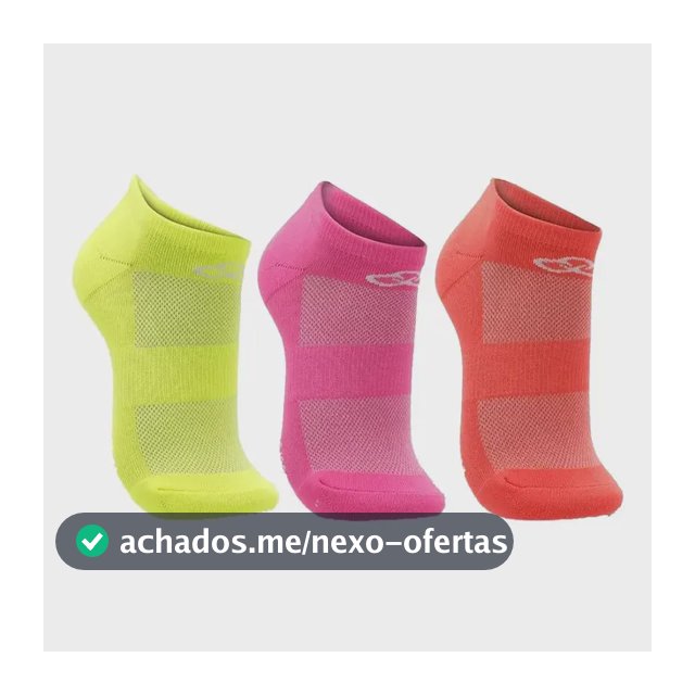 Kit 3 Meias Olympikus Neon Cano Invisível Poliamida Corrida
